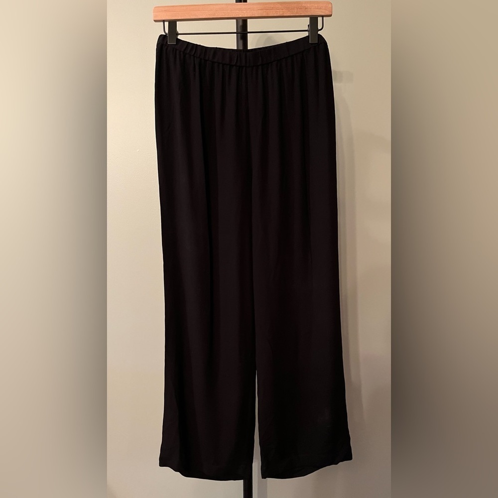 Eileen Fisher Black Wide-Leg Elastic Waist Pants